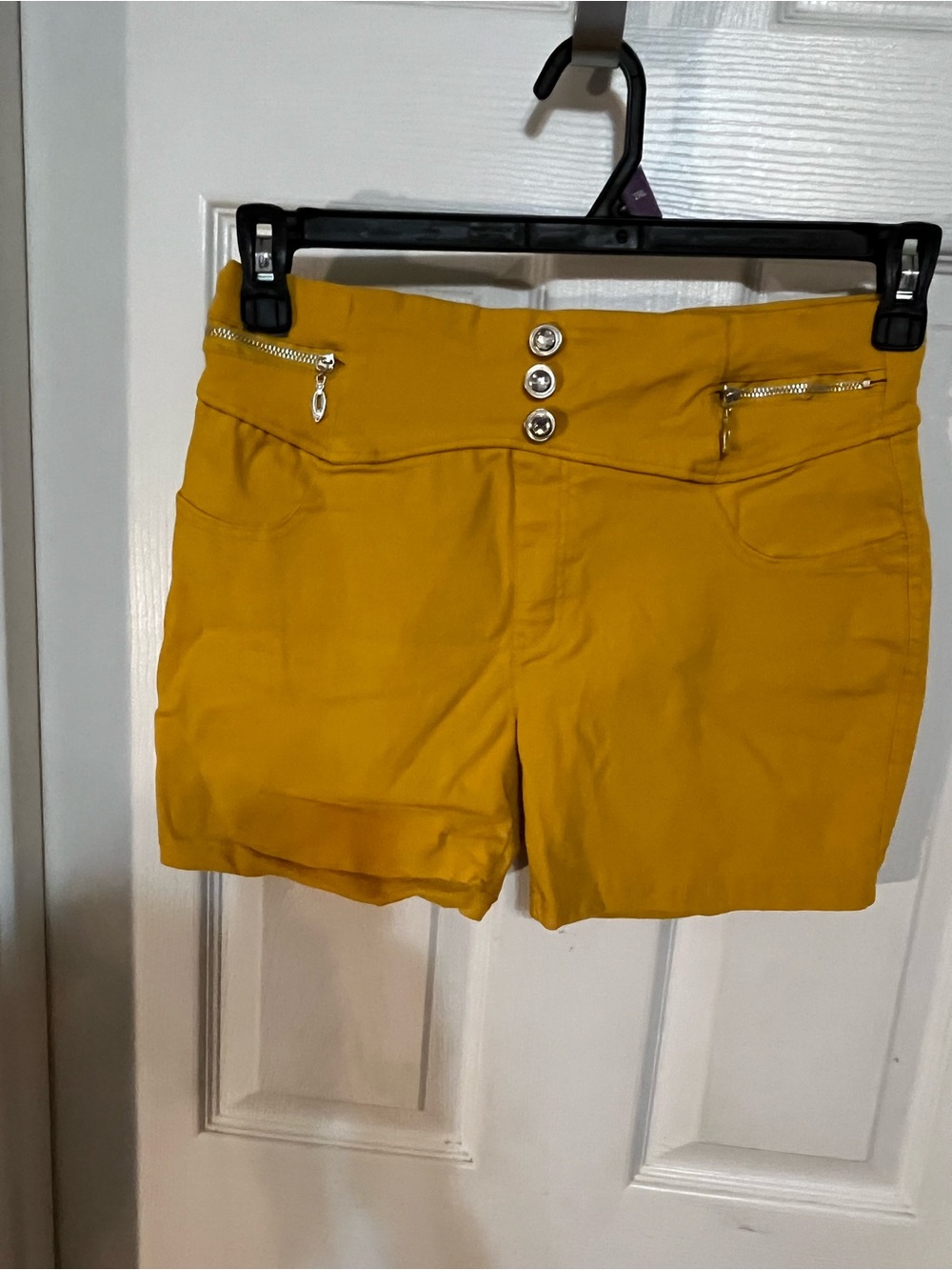 Thrill High-Waist Mustard Yellow Shorts with Decorative Buttons